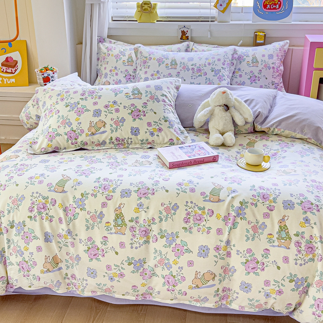 91家纺网 家纺一手货源 找家纺 琪琪阁家纺 2026新款加厚全棉纯棉四件套 醉花兔