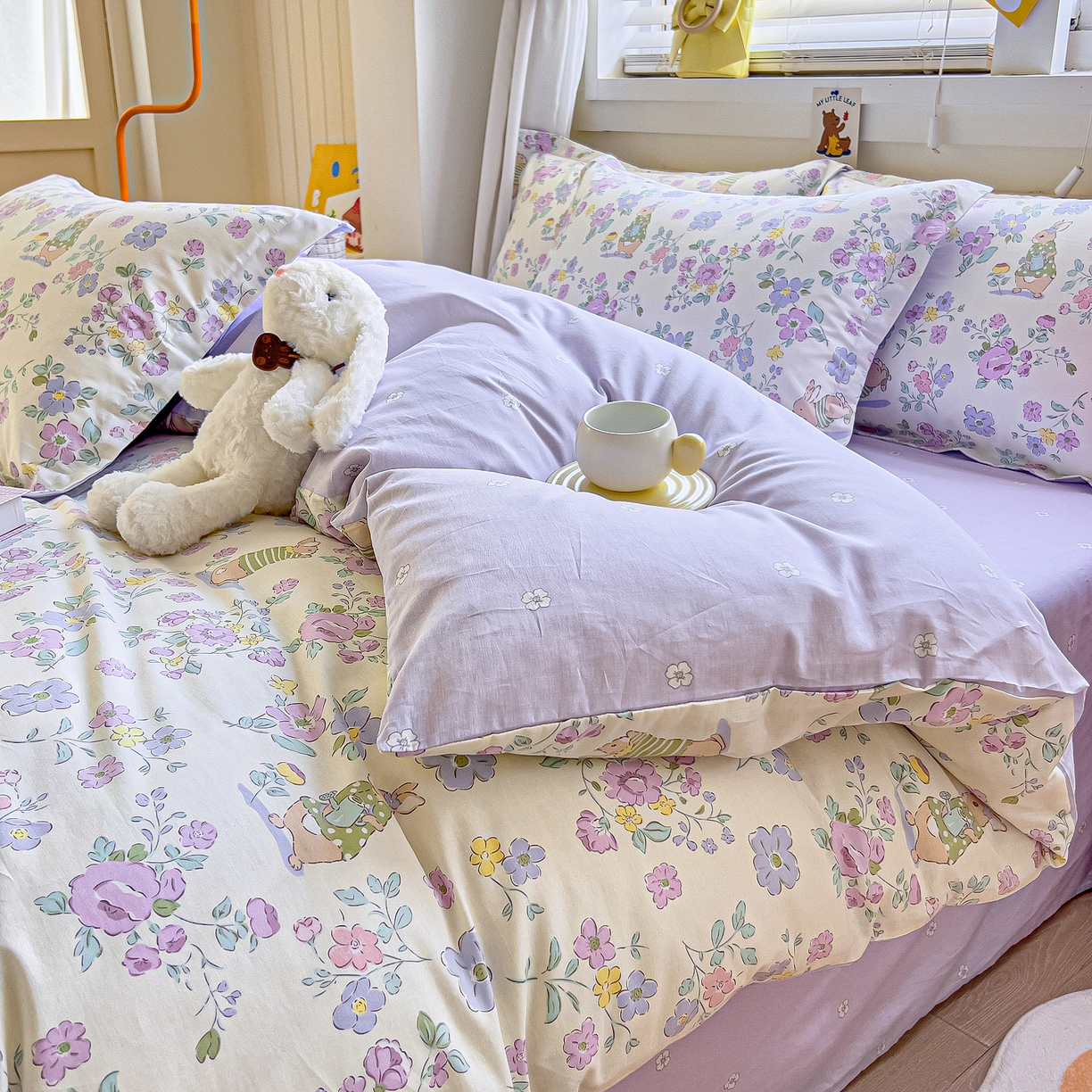 91家纺网 家纺一手货源 找家纺 琪琪阁家纺 2026新款加厚全棉纯棉四件套 醉花兔