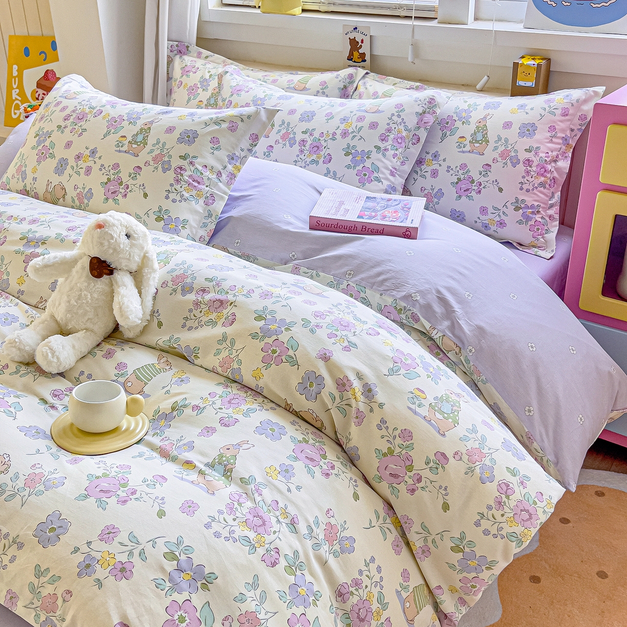 91家纺网 家纺一手货源 找家纺 琪琪阁家纺 2026新款加厚全棉纯棉四件套 醉花兔