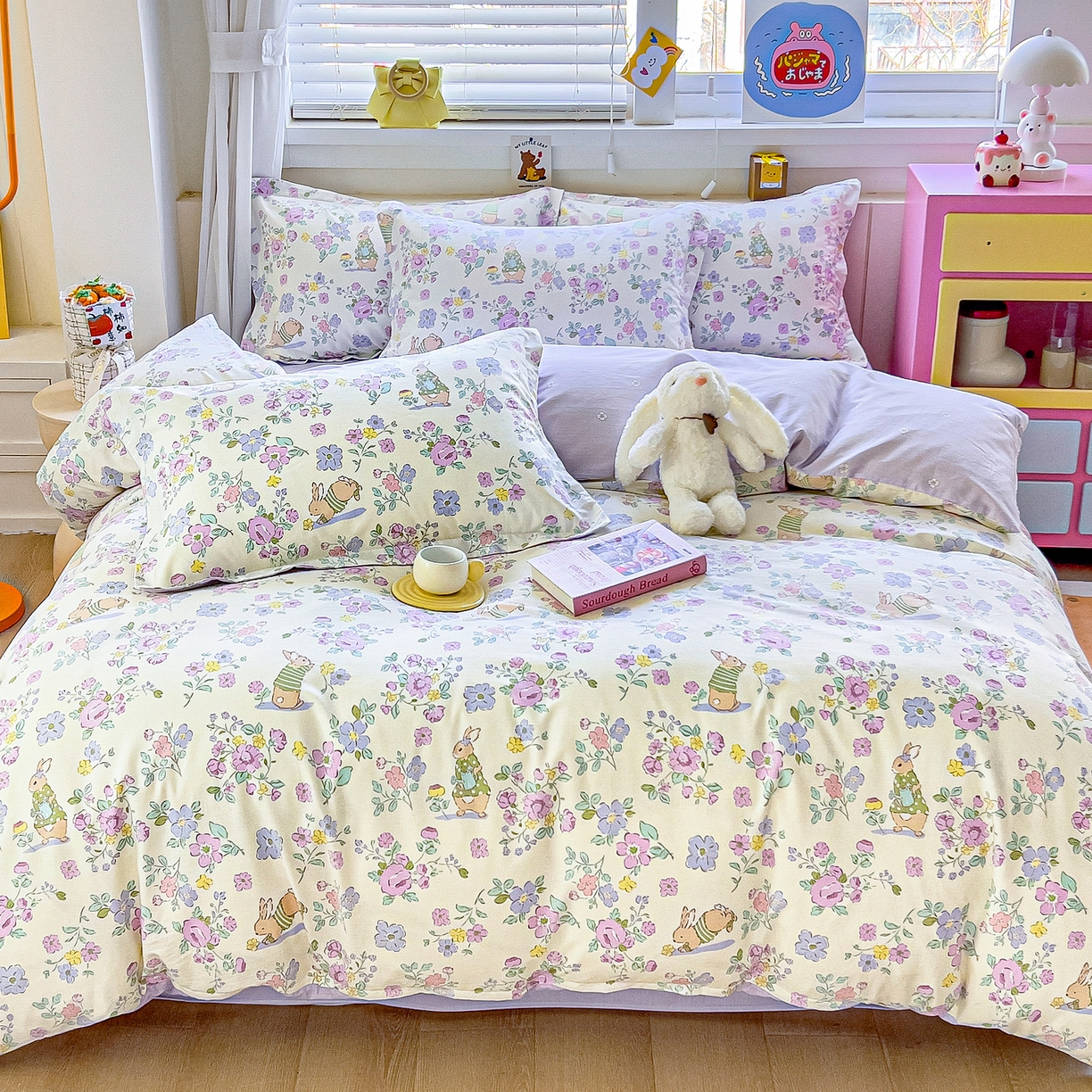 91家纺网 家纺一手货源 找家纺 琪琪阁家纺 2026新款加厚全棉纯棉四件套 醉花兔