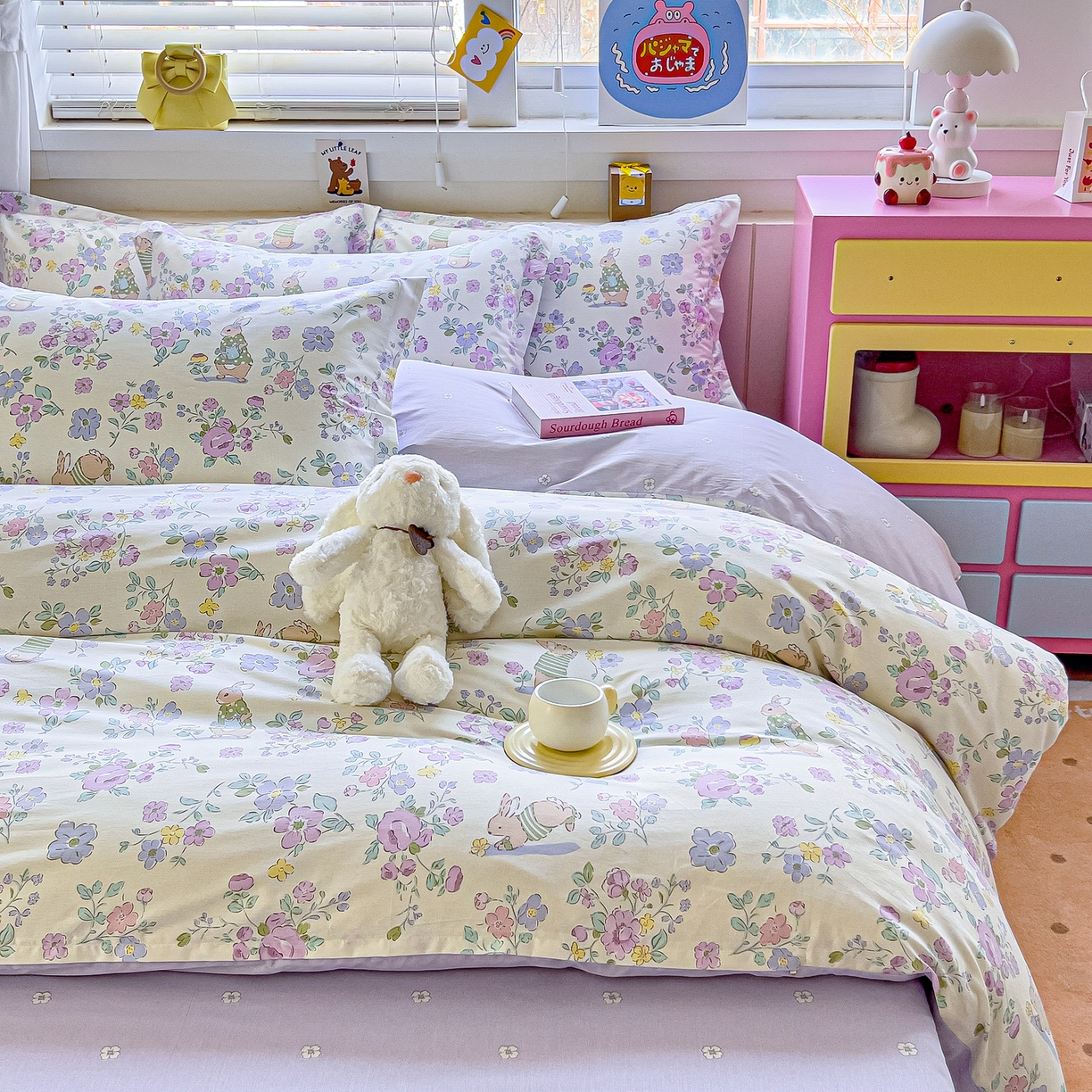 91家纺网 家纺一手货源 找家纺 琪琪阁家纺 2026新款加厚全棉纯棉四件套 醉花兔