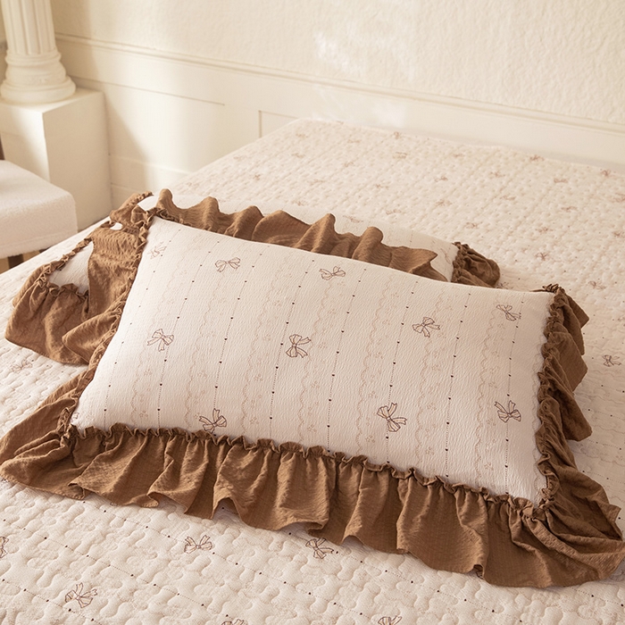 91家纺网 家纺一手货源 找家纺 （总）贝凯瑞 2026新款（美拉德）系列双层纱木棉水洗棉法式花边单件三件四件床盖