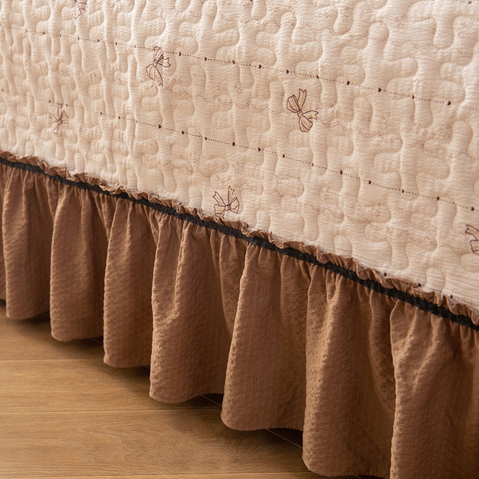 91家纺网 家纺一手货源 找家纺 （总）贝凯瑞 2026新款（美拉德）系列双层纱木棉水洗棉法式花边单件三件四件床盖