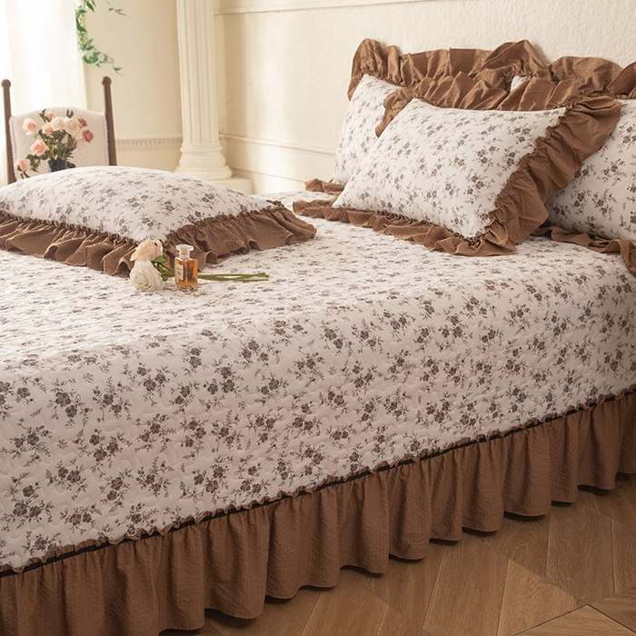 91家纺网 家纺一手货源 找家纺 贝凯瑞 2026新款（美拉德）系列双层纱木棉水洗棉法式花边单件三件四件床盖 美拉德-玫瑰园