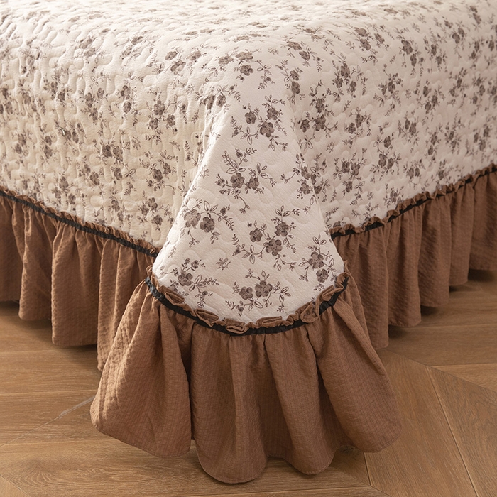 91家纺网 家纺一手货源 找家纺 贝凯瑞 2026新款（美拉德）系列双层纱木棉水洗棉法式花边单件三件四件床盖 美拉德-玫瑰园