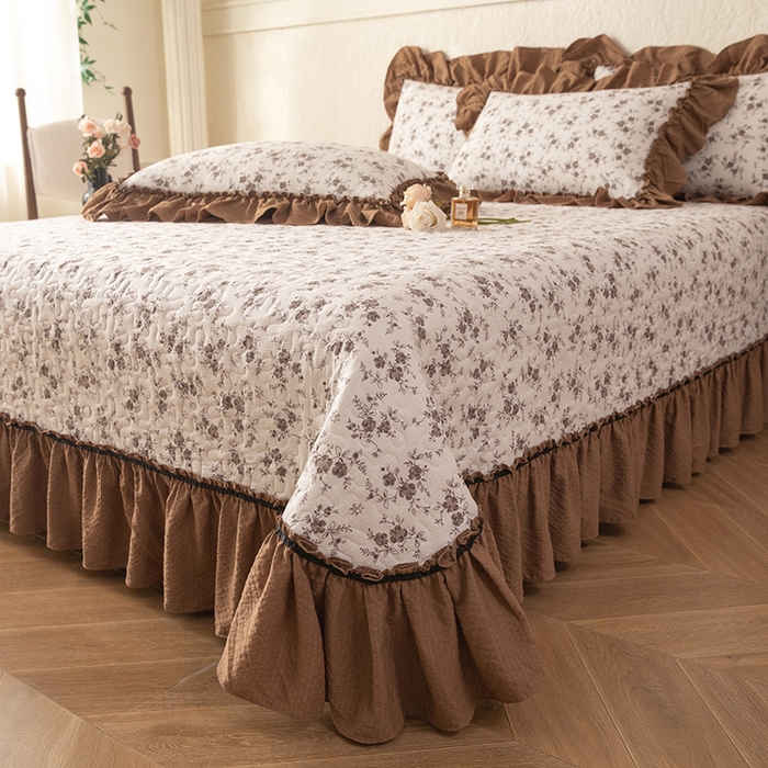 91家纺网 家纺一手货源 找家纺 贝凯瑞 2026新款（美拉德）系列双层纱木棉水洗棉法式花边单件三件四件床盖 美拉德-玫瑰园