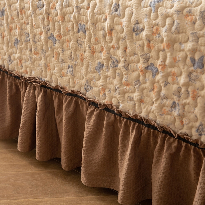 91家纺网 家纺一手货源 找家纺 贝凯瑞 2026新款（美拉德）系列双层纱木棉水洗棉法式花边单件三件四件床盖 美拉德-唐彩