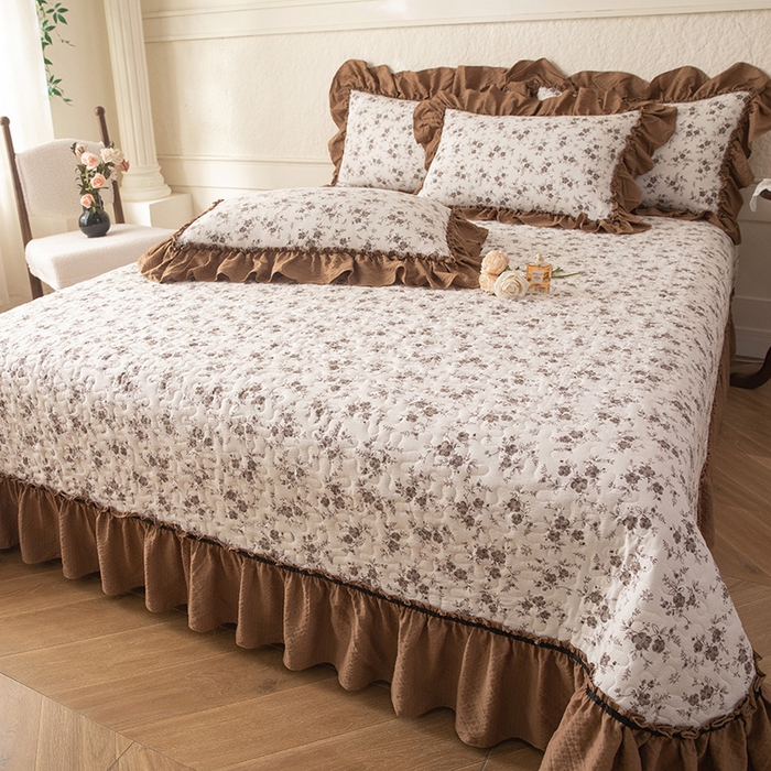 91家纺网 家纺一手货源 找家纺 贝凯瑞 2026新款（美拉德）系列双层纱木棉水洗棉法式花边单件三件四件床盖 美拉德-玫瑰园