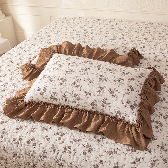 91家纺网 家纺一手货源 找家纺 贝凯瑞 2026新款（美拉德）系列双层纱木棉水洗棉法式花边单件三件四件床盖 美拉德-玫瑰园