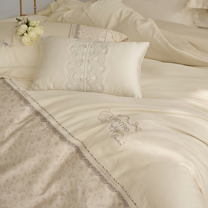 91家纺网 家纺一手货源 找家纺 诗黛尔 2026春夏新品云朵棉印花刺绣美洛蒂系列四件套 美洛蒂-浅米金