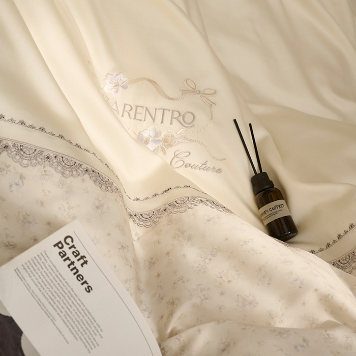 91家纺网 家纺一手货源 找家纺 诗黛尔 2026春夏新品云朵棉印花刺绣美洛蒂系列四件套 美洛蒂-浅米金