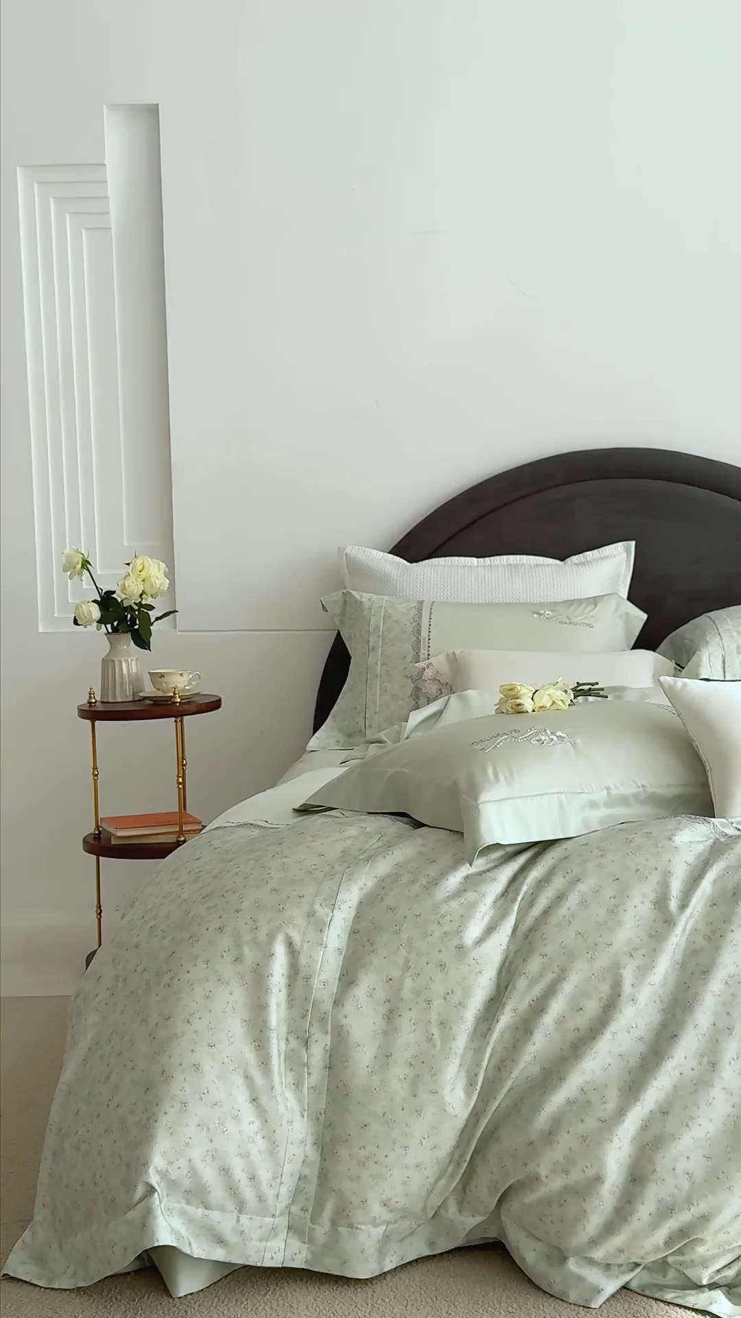 91家纺网 家纺一手货源 找家纺 诗黛尔 2026春夏新品云朵棉印花刺绣美洛蒂系列四件套 美洛蒂-香草绿