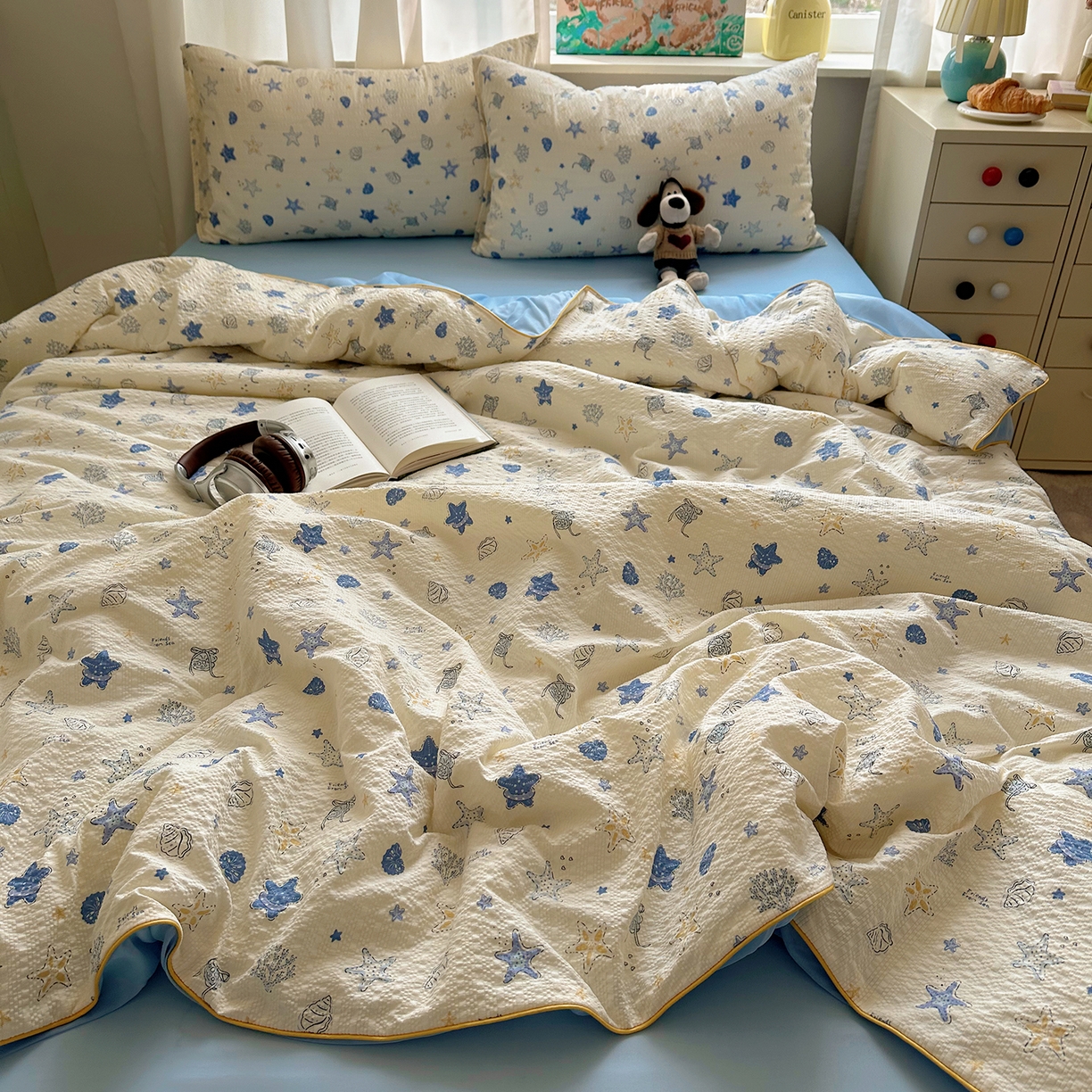 91家纺网 家纺一手货源 找家纺 贝扬思家纺 2026新款泡芙纱单夏被凉糖系列（凉而不冰的触感，清凉与柔软兼得） 凉糖-贝壳星