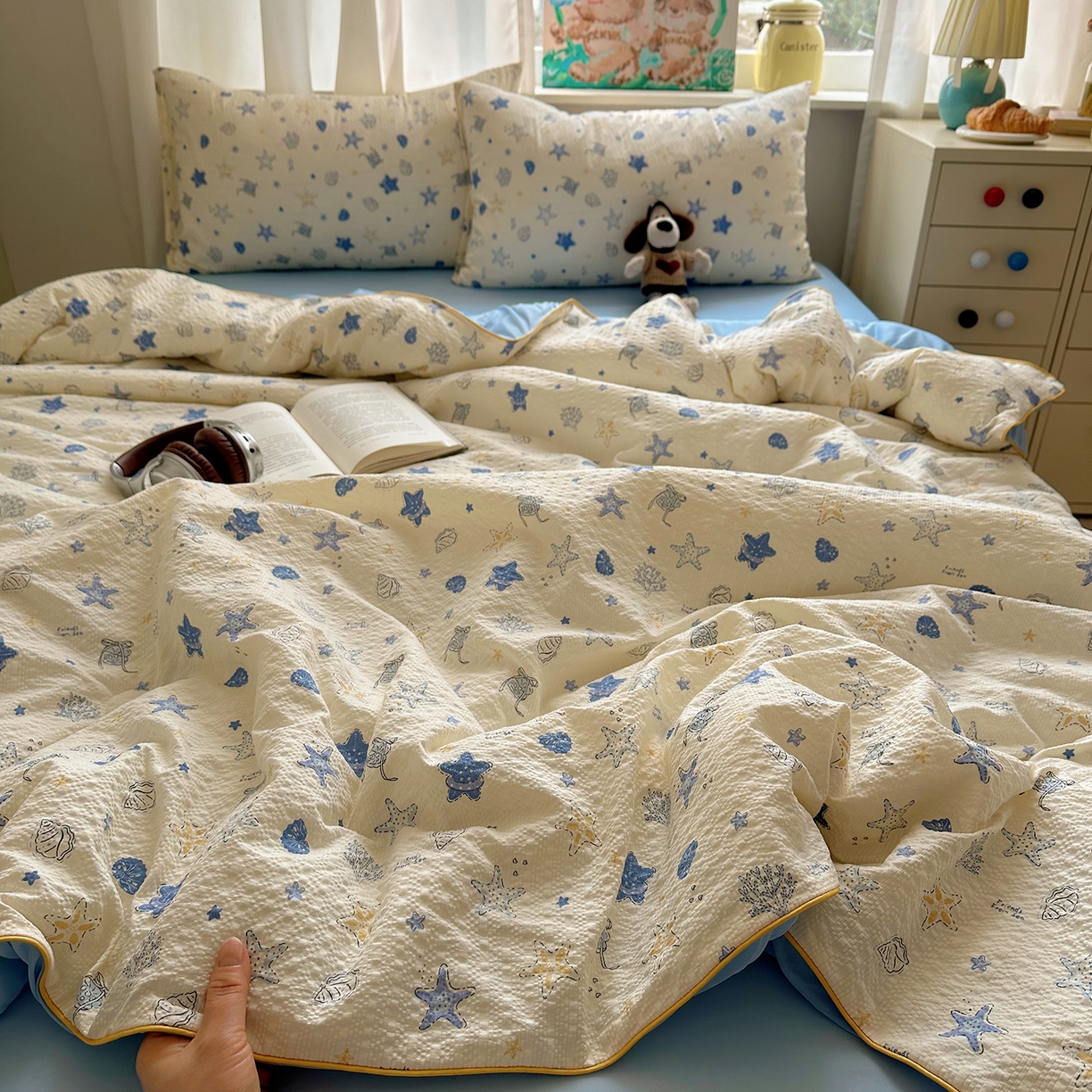 91家纺网 家纺一手货源 找家纺 贝扬思家纺 2026新款泡芙纱单夏被凉糖系列（凉而不冰的触感，清凉与柔软兼得） 凉糖-贝壳星