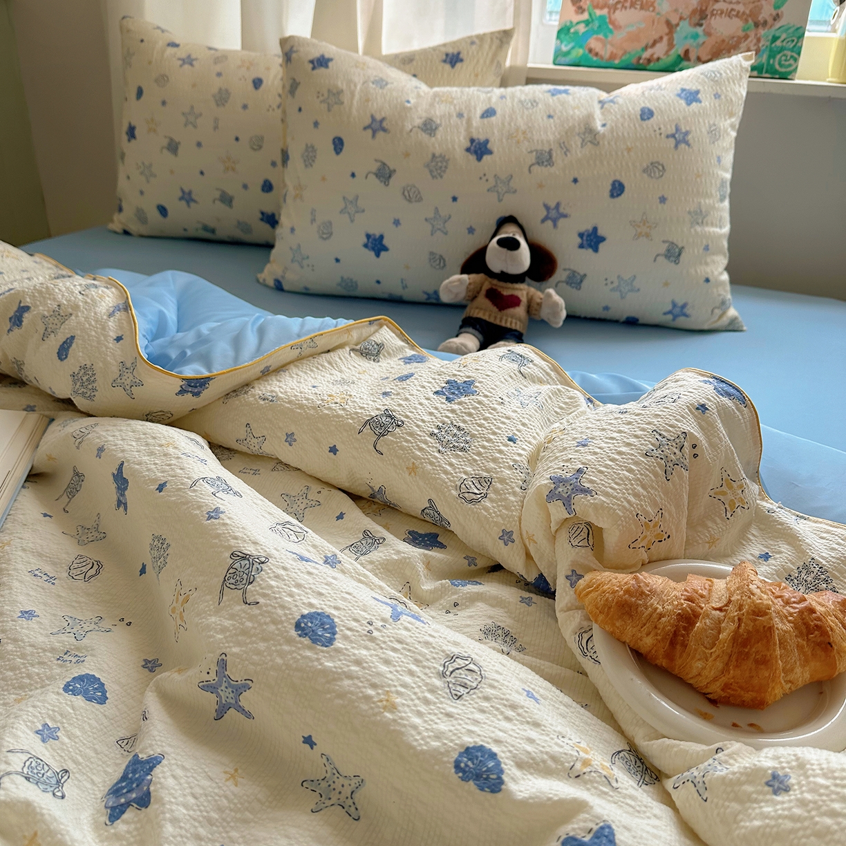 91家纺网 家纺一手货源 找家纺 贝扬思家纺 2026新款泡芙纱单夏被凉糖系列（凉而不冰的触感，清凉与柔软兼得） 凉糖-贝壳星