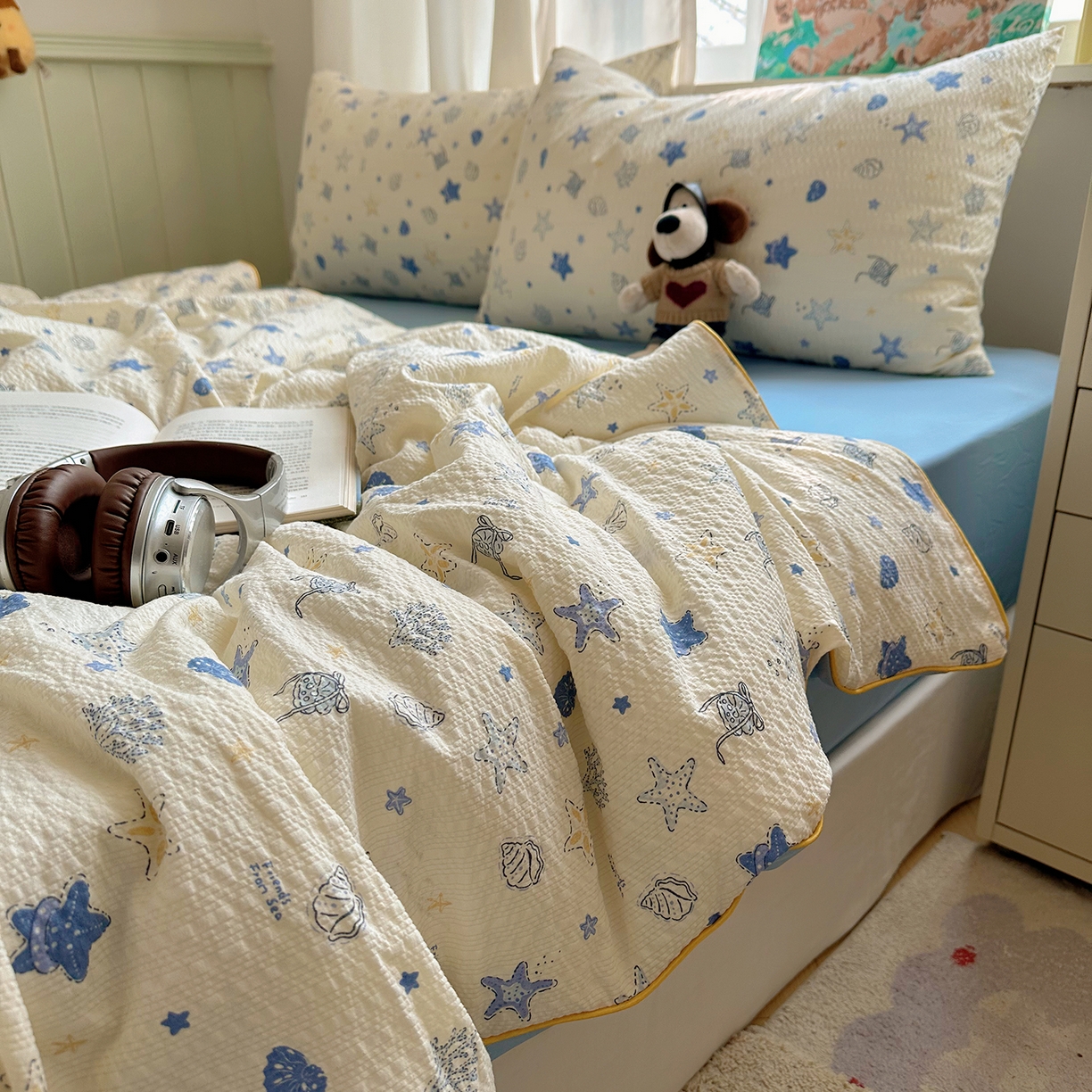 91家纺网 家纺一手货源 找家纺 贝扬思家纺 2026新款泡芙纱单夏被凉糖系列（凉而不冰的触感，清凉与柔软兼得） 凉糖-贝壳星