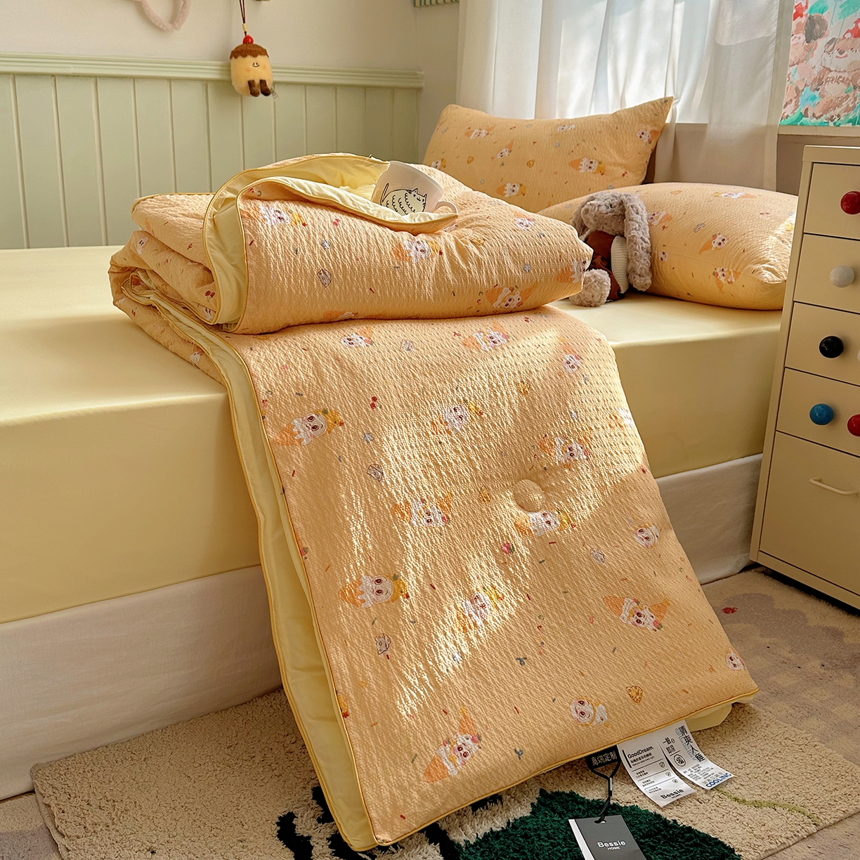 91家纺网 家纺一手货源 找家纺 贝扬思家纺 2026新款泡芙纱单夏被凉糖系列（凉而不冰的触感，清凉与柔软兼得） 凉糖-冰激凌星星