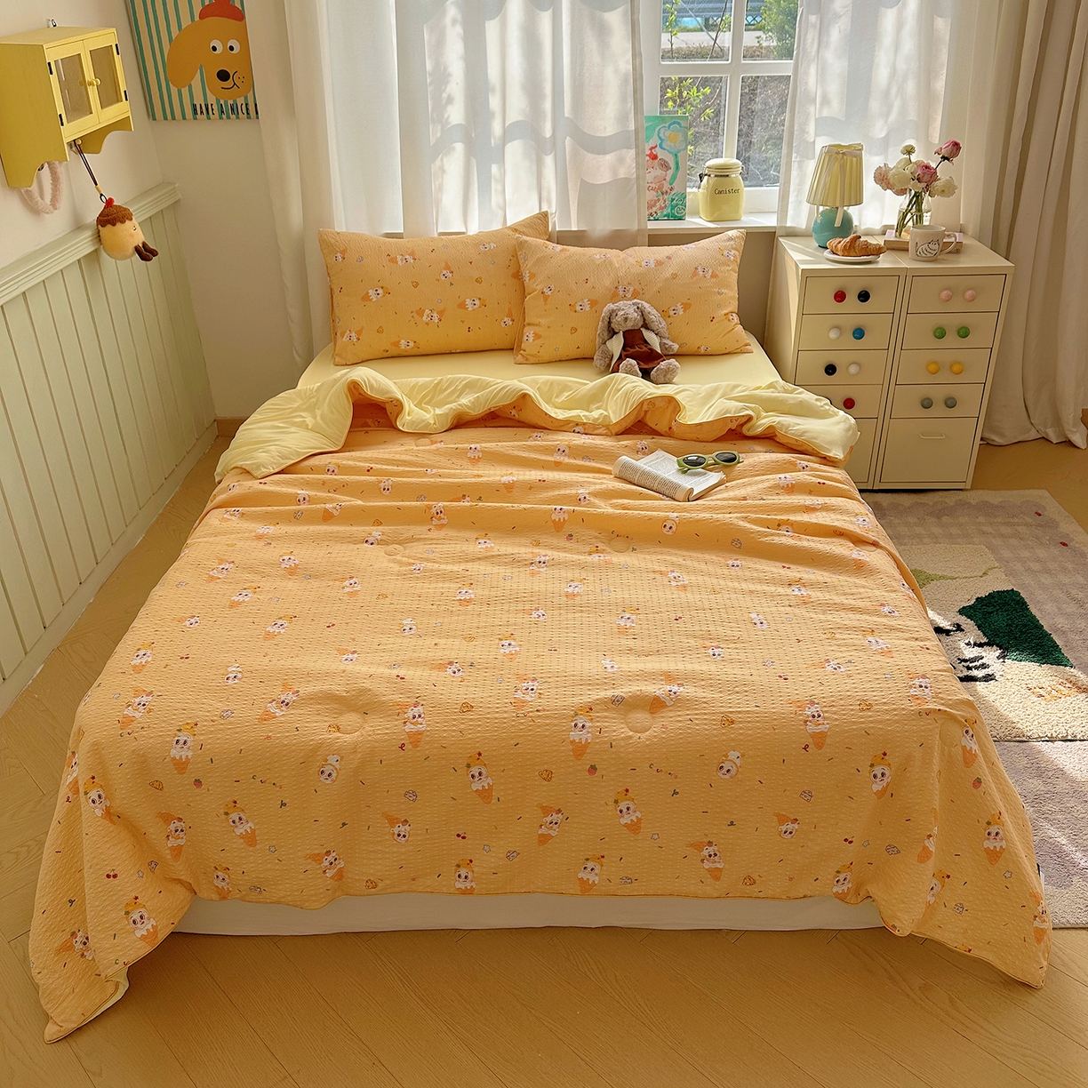 91家纺网 家纺一手货源 找家纺 贝扬思家纺 2026新款泡芙纱单夏被凉糖系列（凉而不冰的触感，清凉与柔软兼得） 凉糖-冰激凌星星