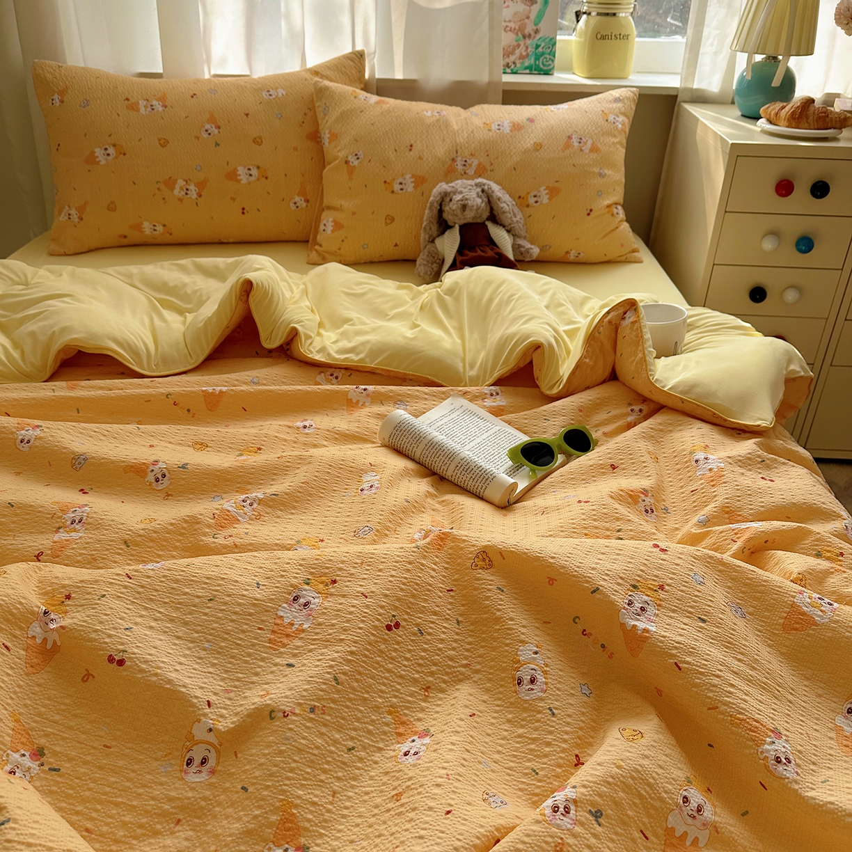 91家纺网 家纺一手货源 找家纺 贝扬思家纺 2026新款泡芙纱单夏被凉糖系列（凉而不冰的触感，清凉与柔软兼得） 凉糖-冰激凌星星