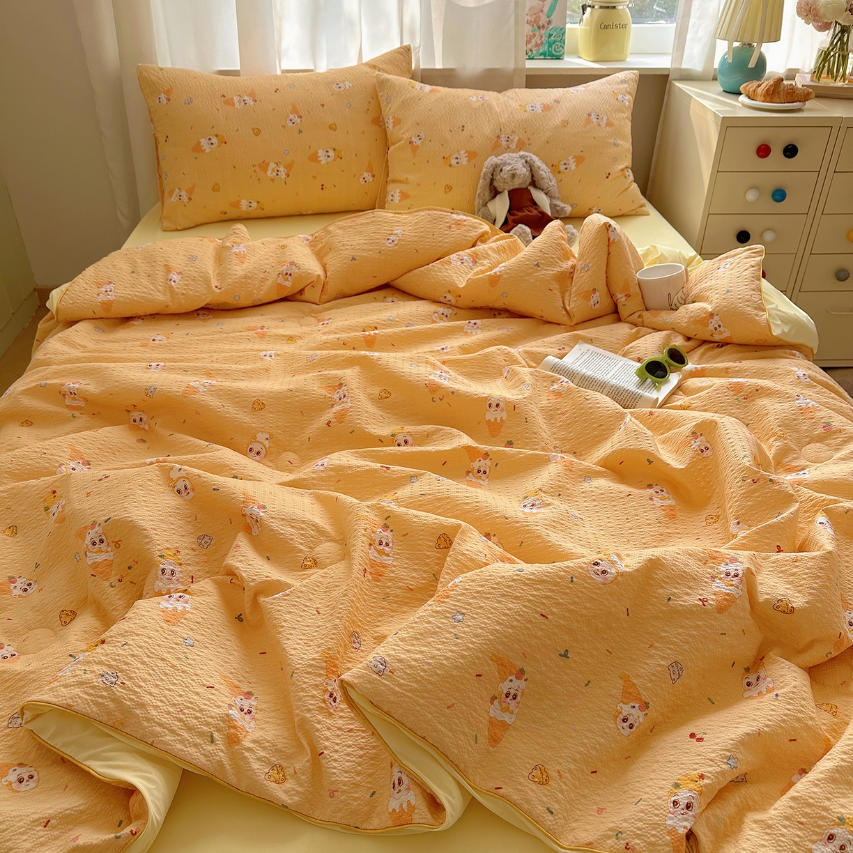 91家纺网 家纺一手货源 找家纺 贝扬思家纺 2026新款泡芙纱单夏被凉糖系列（凉而不冰的触感，清凉与柔软兼得） 凉糖-冰激凌星星