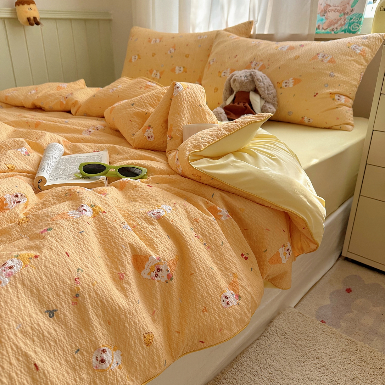 91家纺网 家纺一手货源 找家纺 贝扬思家纺 2026新款泡芙纱单夏被凉糖系列（凉而不冰的触感，清凉与柔软兼得） 凉糖-冰激凌星星