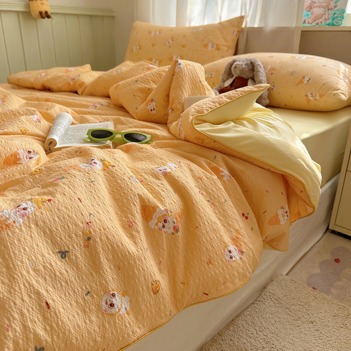 91家纺网 家纺一手货源 找家纺 贝扬思家纺 2026新款泡芙纱单夏被凉糖系列（凉而不冰的触感，清凉与柔软兼得） 凉糖-冰激凌星星