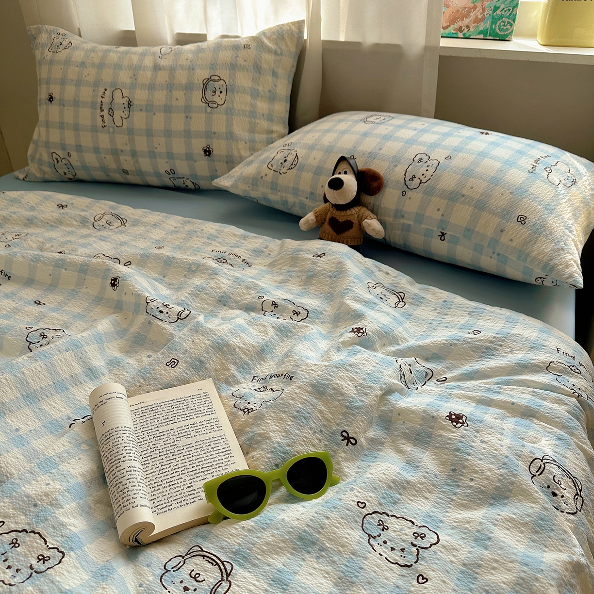 91家纺网 家纺一手货源 找家纺 贝扬思家纺 2026新款泡芙纱单夏被凉糖系列（凉而不冰的触感，清凉与柔软兼得） 凉糖-机智蓝狗