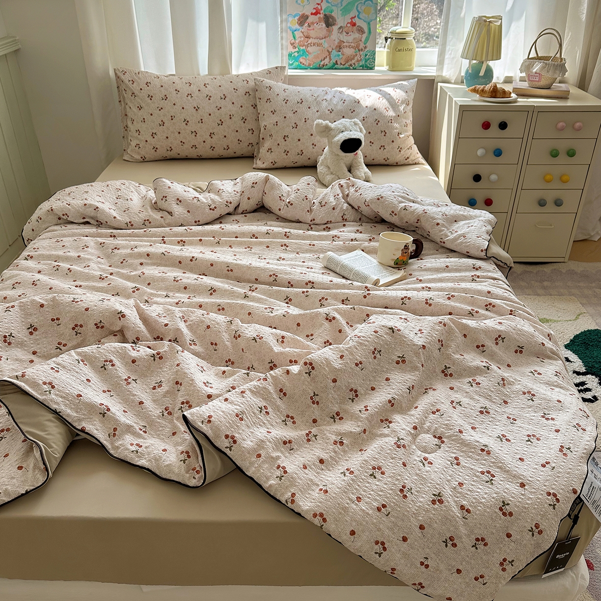 91家纺网 家纺一手货源 找家纺 贝扬思家纺 2026新款泡芙纱单夏被凉糖系列（凉而不冰的触感，清凉与柔软兼得） 凉糖-酒渍樱桃