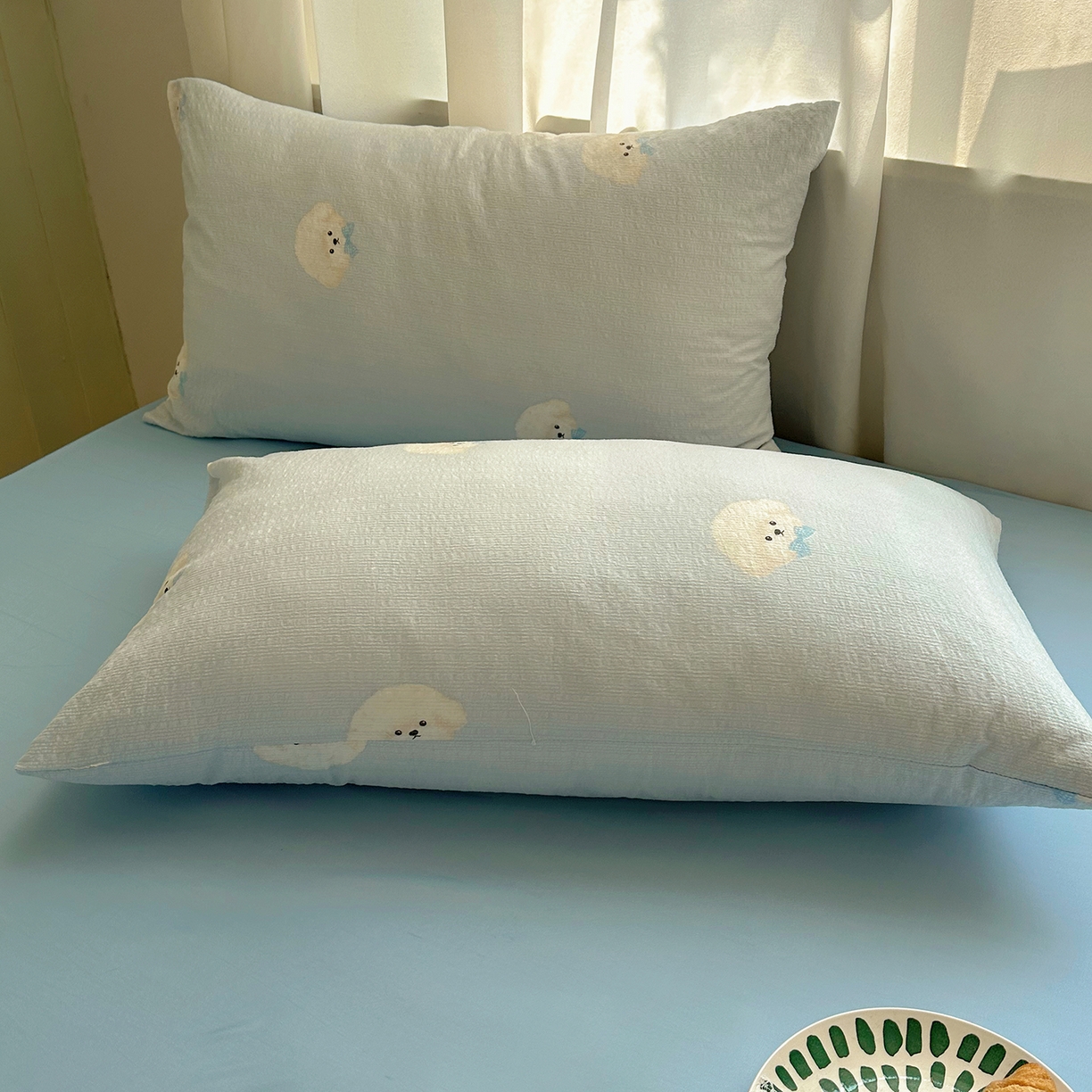 91家纺网 家纺一手货源 找家纺 贝扬思家纺 2026新款泡芙纱单夏被凉糖系列（凉而不冰的触感，清凉与柔软兼得） 凉糖-蓝领结狗