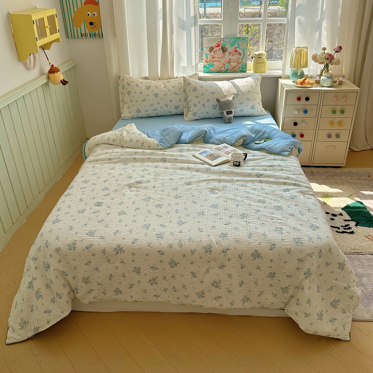 91家纺网 家纺一手货源 找家纺 贝扬思家纺 2026新款泡芙纱单夏被凉糖系列（凉而不冰的触感，清凉与柔软兼得） 凉糖-蓝雪草