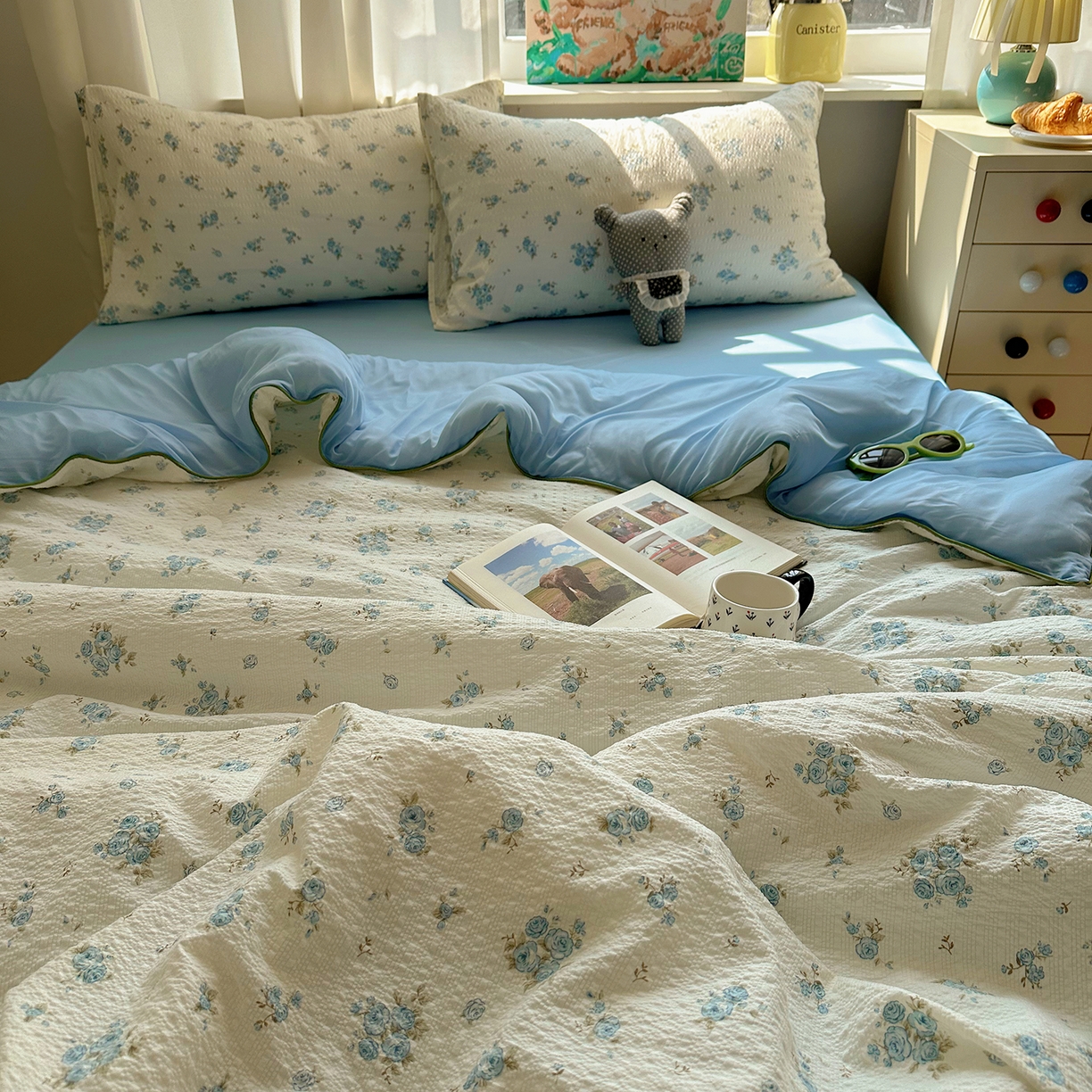 91家纺网 家纺一手货源 找家纺 贝扬思家纺 2026新款泡芙纱单夏被凉糖系列（凉而不冰的触感，清凉与柔软兼得） 凉糖-蓝雪草