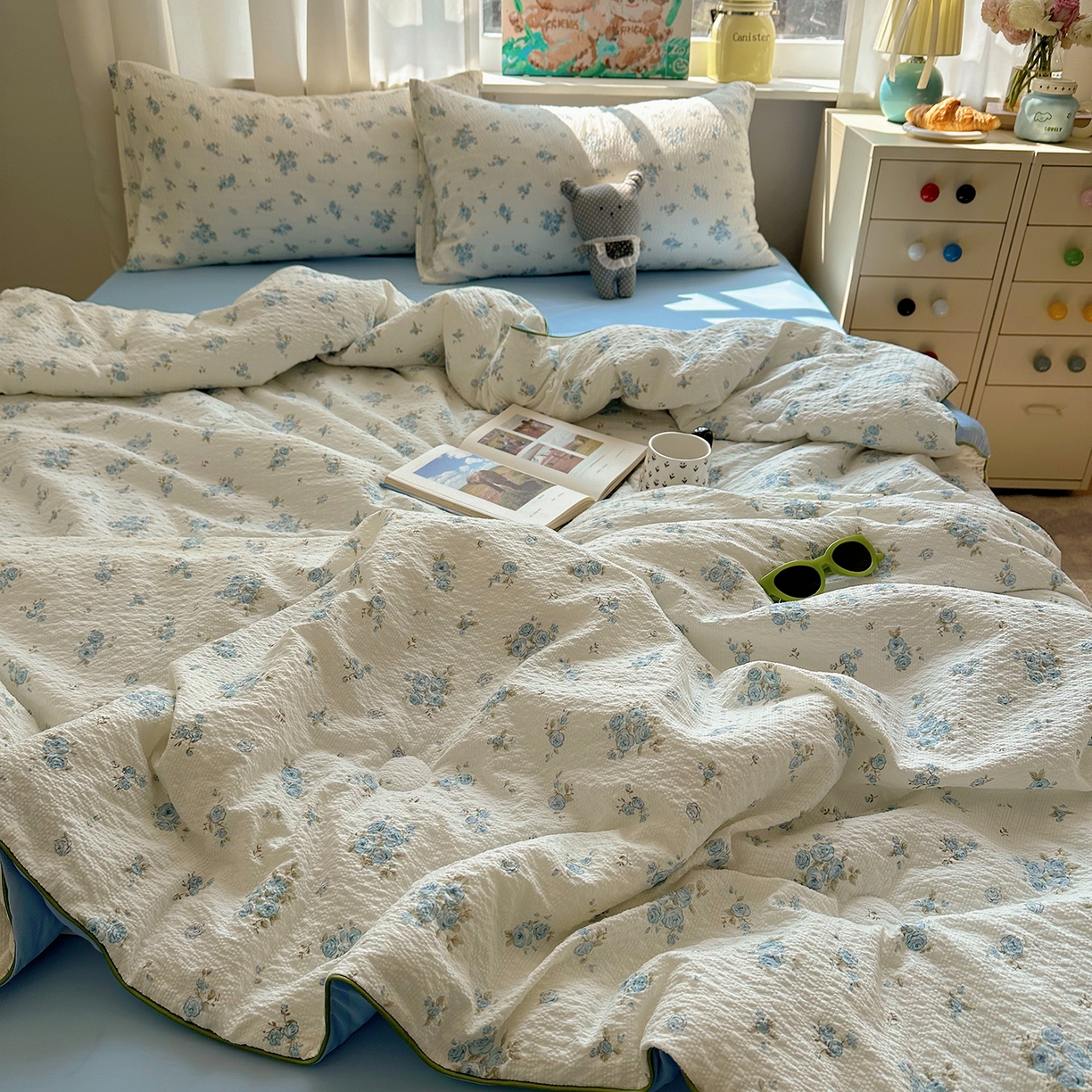 91家纺网 家纺一手货源 找家纺 贝扬思家纺 2026新款泡芙纱单夏被凉糖系列（凉而不冰的触感，清凉与柔软兼得） 凉糖-蓝雪草