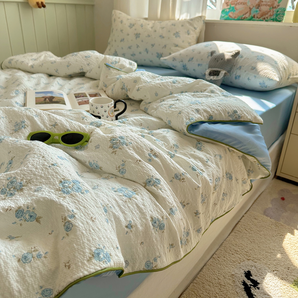 91家纺网 家纺一手货源 找家纺 贝扬思家纺 2026新款泡芙纱单夏被凉糖系列（凉而不冰的触感，清凉与柔软兼得） 凉糖-蓝雪草