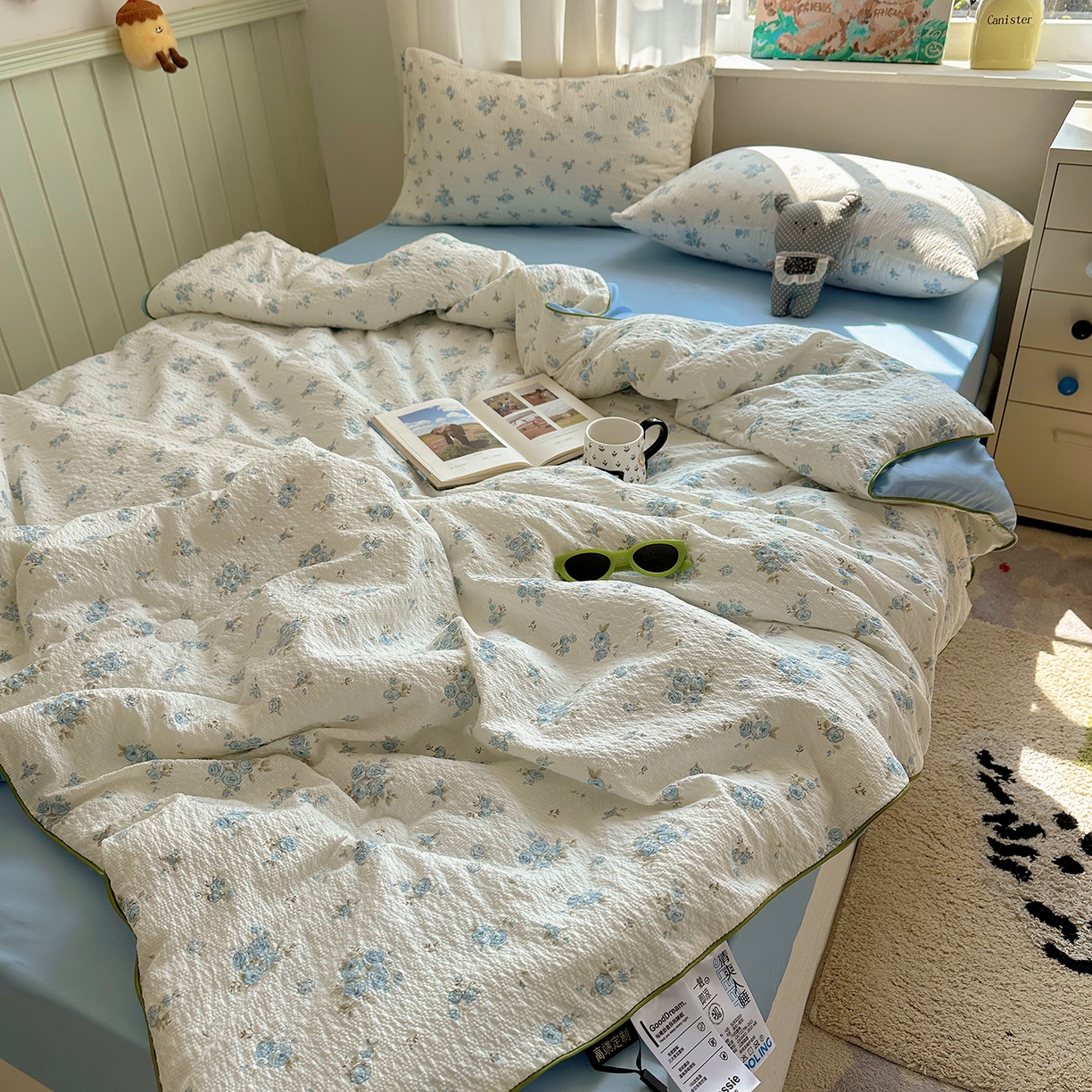 91家纺网 家纺一手货源 找家纺 贝扬思家纺 2026新款泡芙纱单夏被凉糖系列（凉而不冰的触感，清凉与柔软兼得） 凉糖-蓝雪草