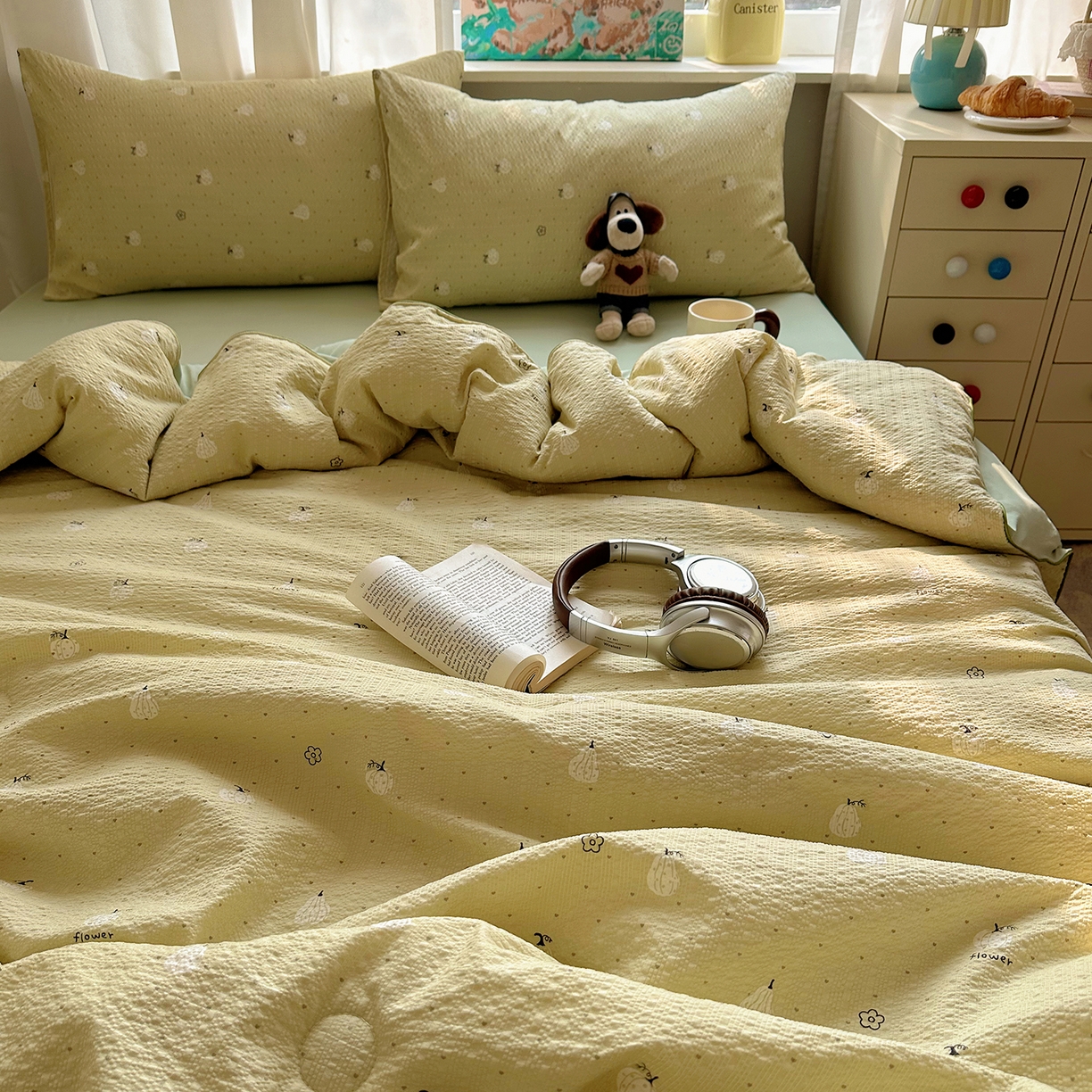 91家纺网 家纺一手货源 找家纺 贝扬思家纺 2026新款泡芙纱单夏被凉糖系列（凉而不冰的触感，清凉与柔软兼得） 凉糖-抹茶南瓜