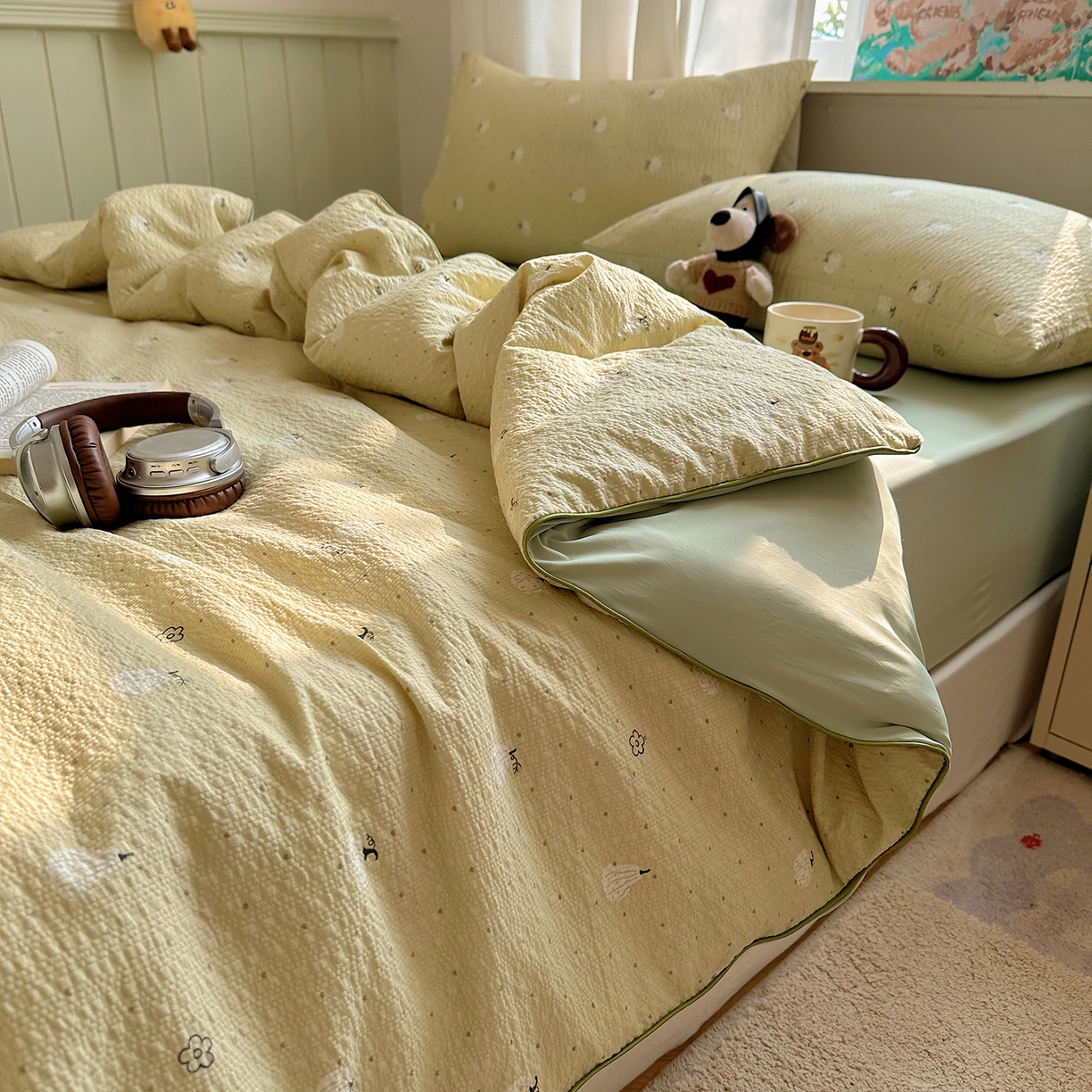 91家纺网 家纺一手货源 找家纺 贝扬思家纺 2026新款泡芙纱单夏被凉糖系列（凉而不冰的触感，清凉与柔软兼得） 凉糖-抹茶南瓜