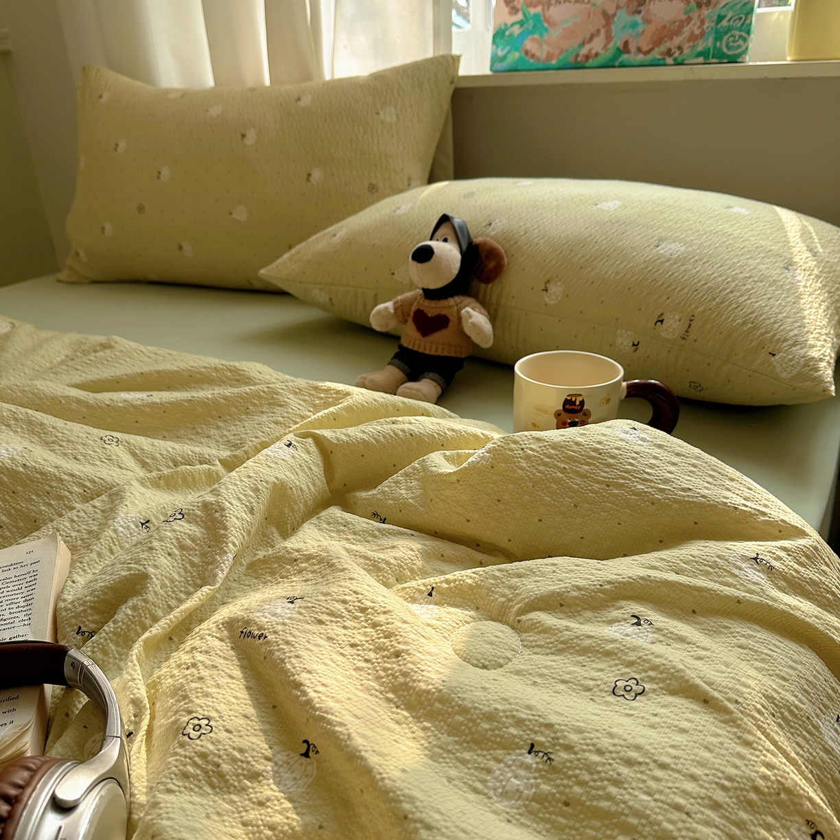 91家纺网 家纺一手货源 找家纺 贝扬思家纺 2026新款泡芙纱单夏被凉糖系列（凉而不冰的触感，清凉与柔软兼得） 凉糖-抹茶南瓜