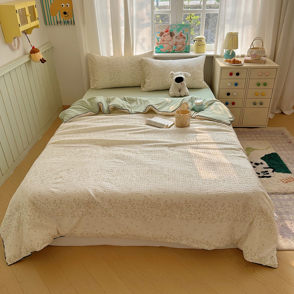 91家纺网 家纺一手货源 找家纺 贝扬思家纺 2026新款泡芙纱单夏被凉糖系列（凉而不冰的触感，清凉与柔软兼得） 凉糖-浅夏花信