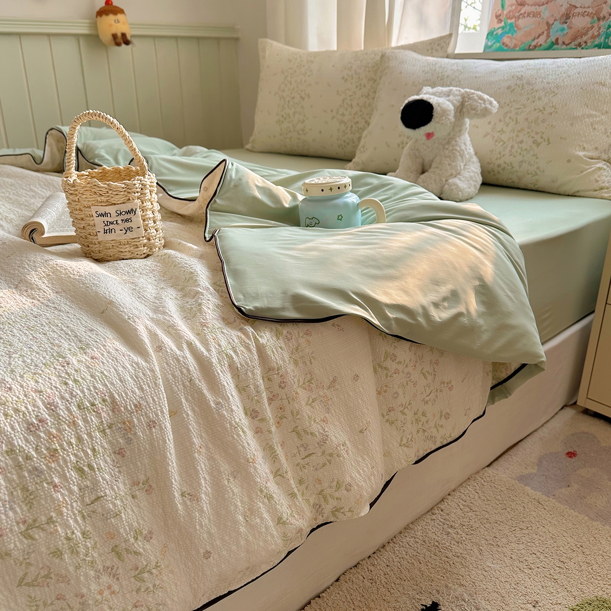 91家纺网 家纺一手货源 找家纺 贝扬思家纺 2026新款泡芙纱单夏被凉糖系列（凉而不冰的触感，清凉与柔软兼得） 凉糖-浅夏花信