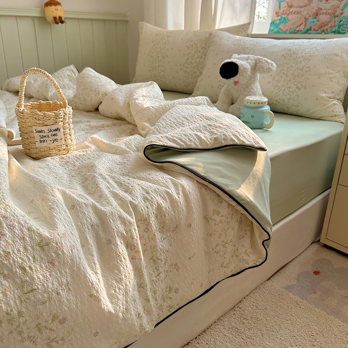 91家纺网 家纺一手货源 找家纺 贝扬思家纺 2026新款泡芙纱单夏被凉糖系列（凉而不冰的触感，清凉与柔软兼得） 凉糖-浅夏花信