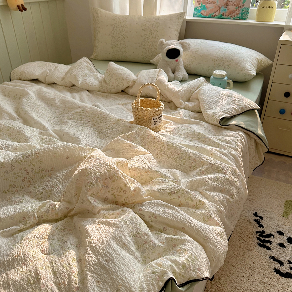 91家纺网 家纺一手货源 找家纺 贝扬思家纺 2026新款泡芙纱单夏被凉糖系列（凉而不冰的触感，清凉与柔软兼得） 凉糖-浅夏花信