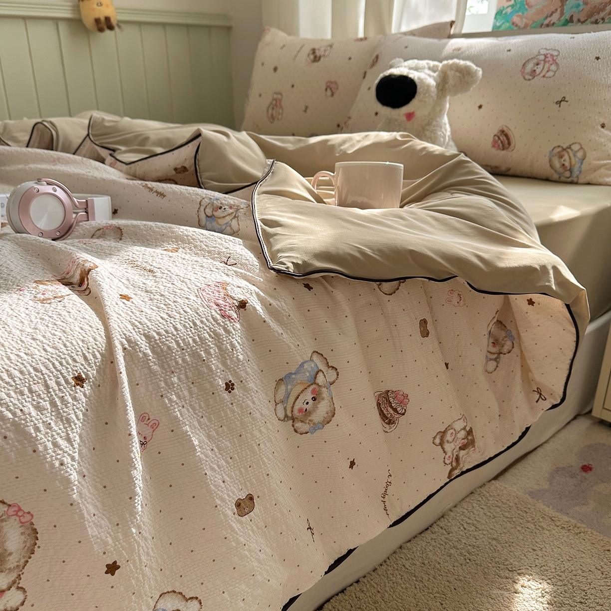 91家纺网 家纺一手货源 找家纺 贝扬思家纺 2026新款泡芙纱单夏被凉糖系列（凉而不冰的触感，清凉与柔软兼得） 凉糖-甜品萌狗