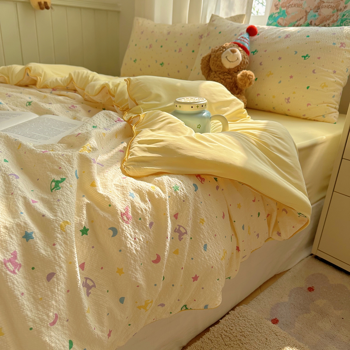 91家纺网 家纺一手货源 找家纺 贝扬思家纺 2026新款泡芙纱单夏被凉糖系列（凉而不冰的触感，清凉与柔软兼得） 凉糖-摇摇木马