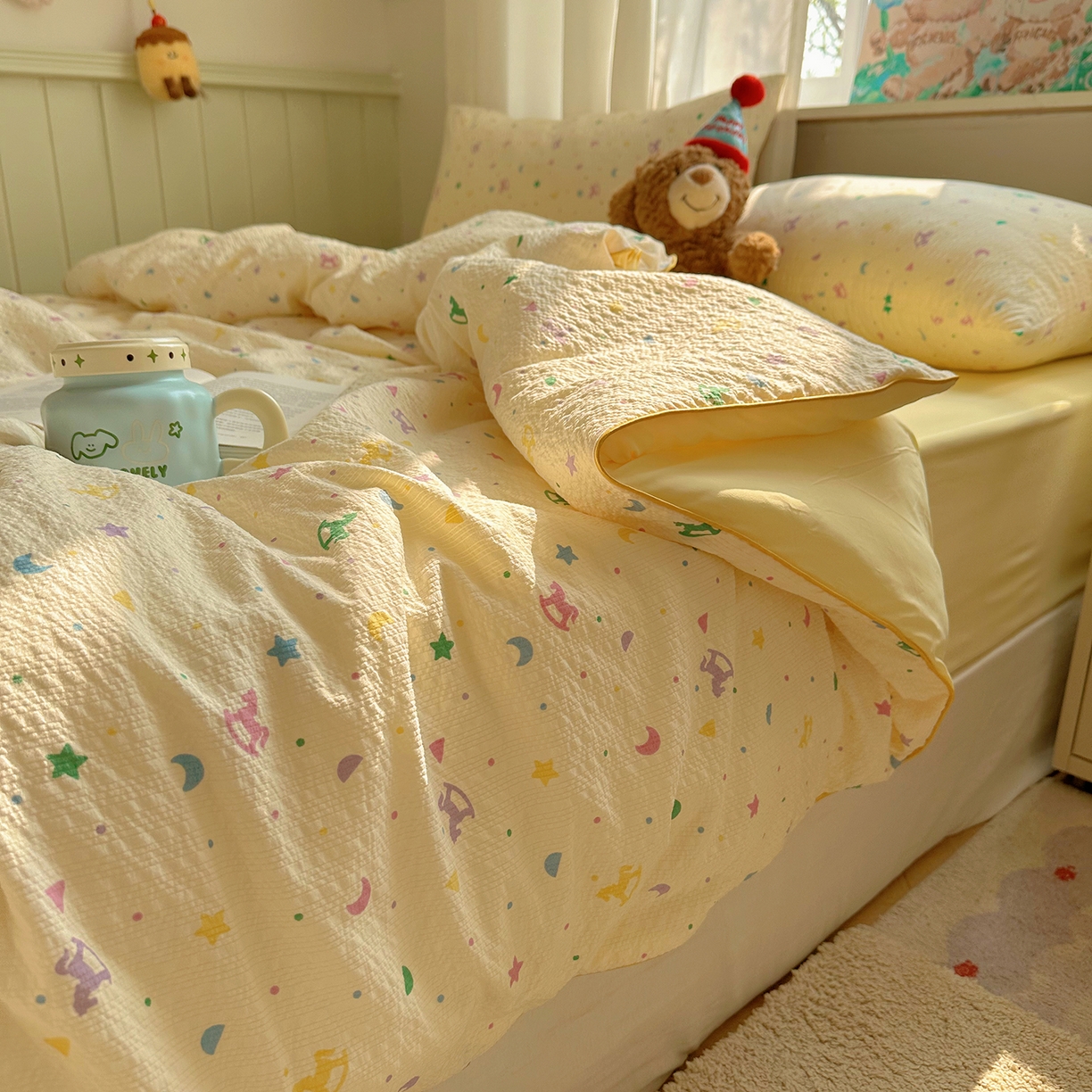 91家纺网 家纺一手货源 找家纺 贝扬思家纺 2026新款泡芙纱单夏被凉糖系列（凉而不冰的触感，清凉与柔软兼得） 凉糖-摇摇木马