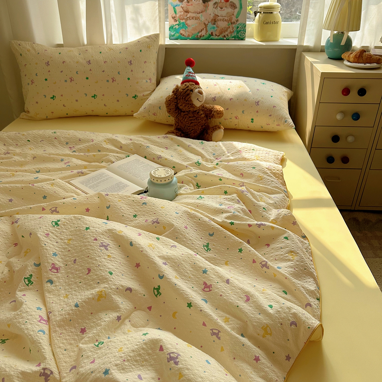 91家纺网 家纺一手货源 找家纺 贝扬思家纺 2026新款泡芙纱单夏被凉糖系列（凉而不冰的触感，清凉与柔软兼得） 凉糖-摇摇木马