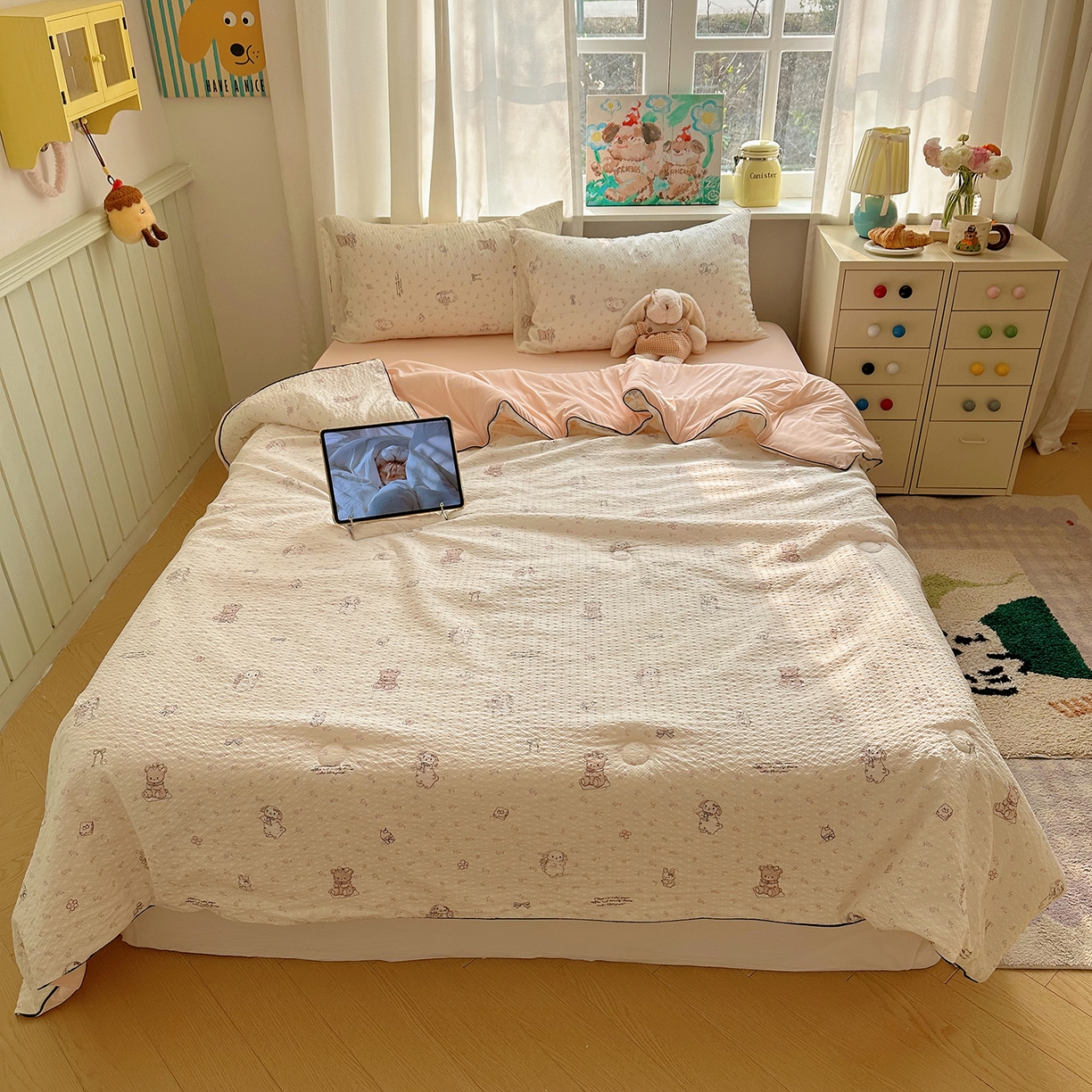 91家纺网 家纺一手货源 找家纺 贝扬思家纺 2026新款泡芙纱单夏被凉糖系列（凉而不冰的触感，清凉与柔软兼得） 凉糖-悦悦小兔