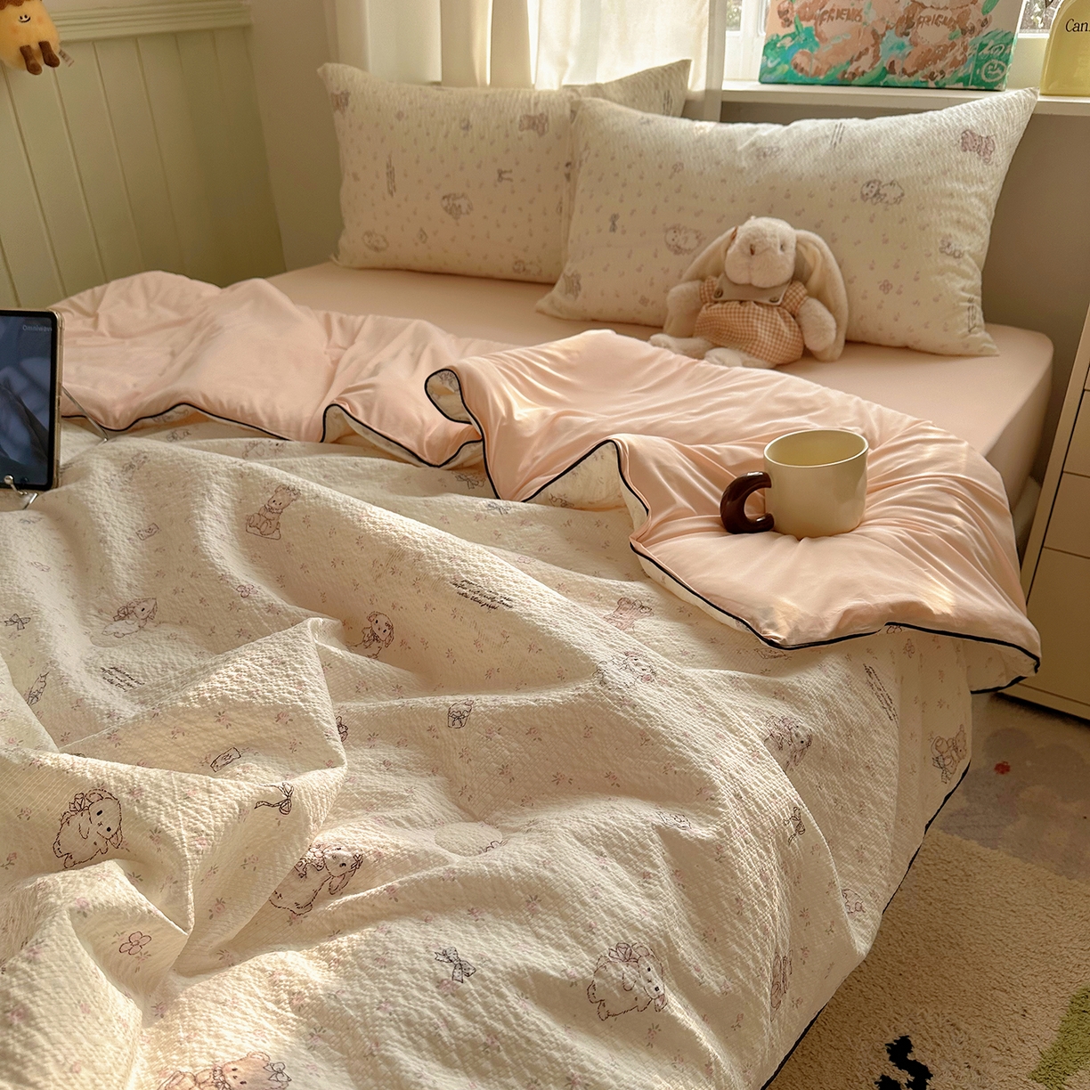 91家纺网 家纺一手货源 找家纺 贝扬思家纺 2026新款泡芙纱单夏被凉糖系列（凉而不冰的触感，清凉与柔软兼得） 凉糖-悦悦小兔
