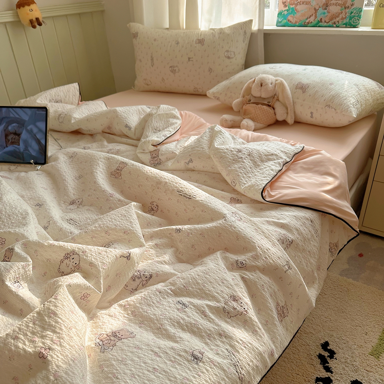 91家纺网 家纺一手货源 找家纺 贝扬思家纺 2026新款泡芙纱单夏被凉糖系列（凉而不冰的触感，清凉与柔软兼得） 凉糖-悦悦小兔