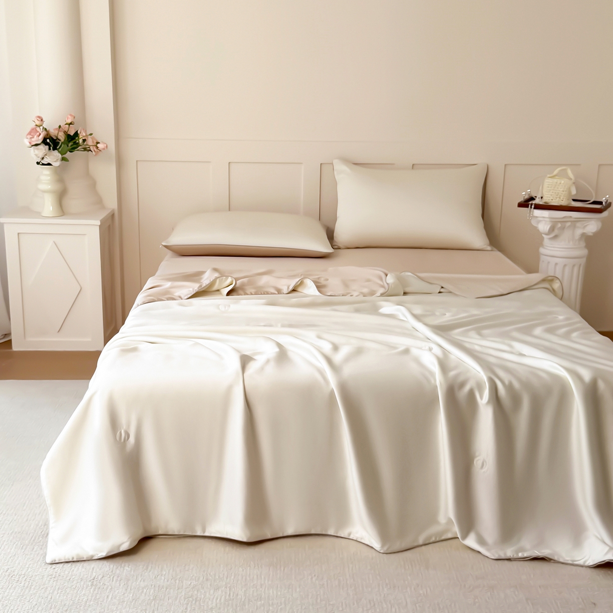 91家纺网 家纺一手货源 找家纺 （总）鑫田家纺 2026新款60支兰精天丝蚕丝被夏凉被100%纯蚕丝夏被四件套床单床笠学生三件套