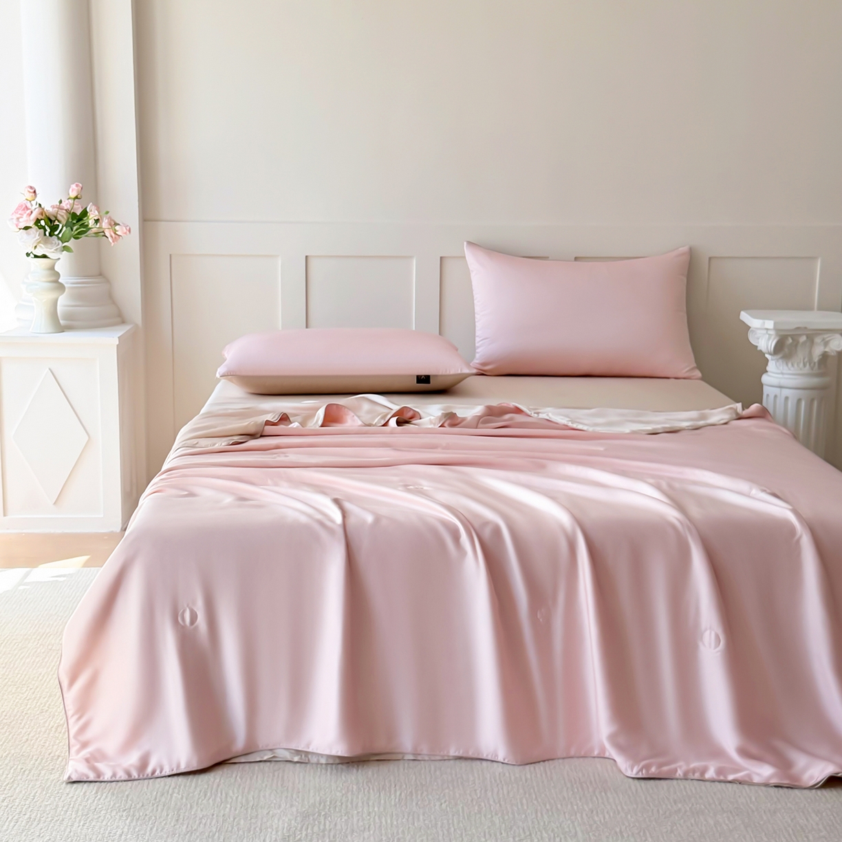 91家纺网 家纺一手货源 找家纺 （总）鑫田家纺 2026新款60支兰精天丝蚕丝被夏凉被100%纯蚕丝夏被四件套床单床笠学生三件套